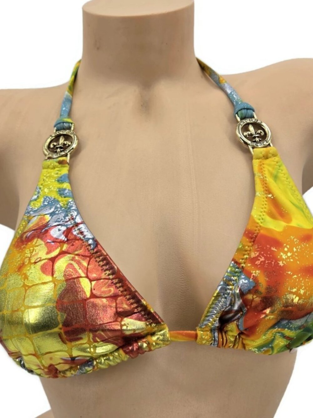 New Y2K Laguna Beach Jean Co Bikini Top Womens S Triangle Metallic Gold